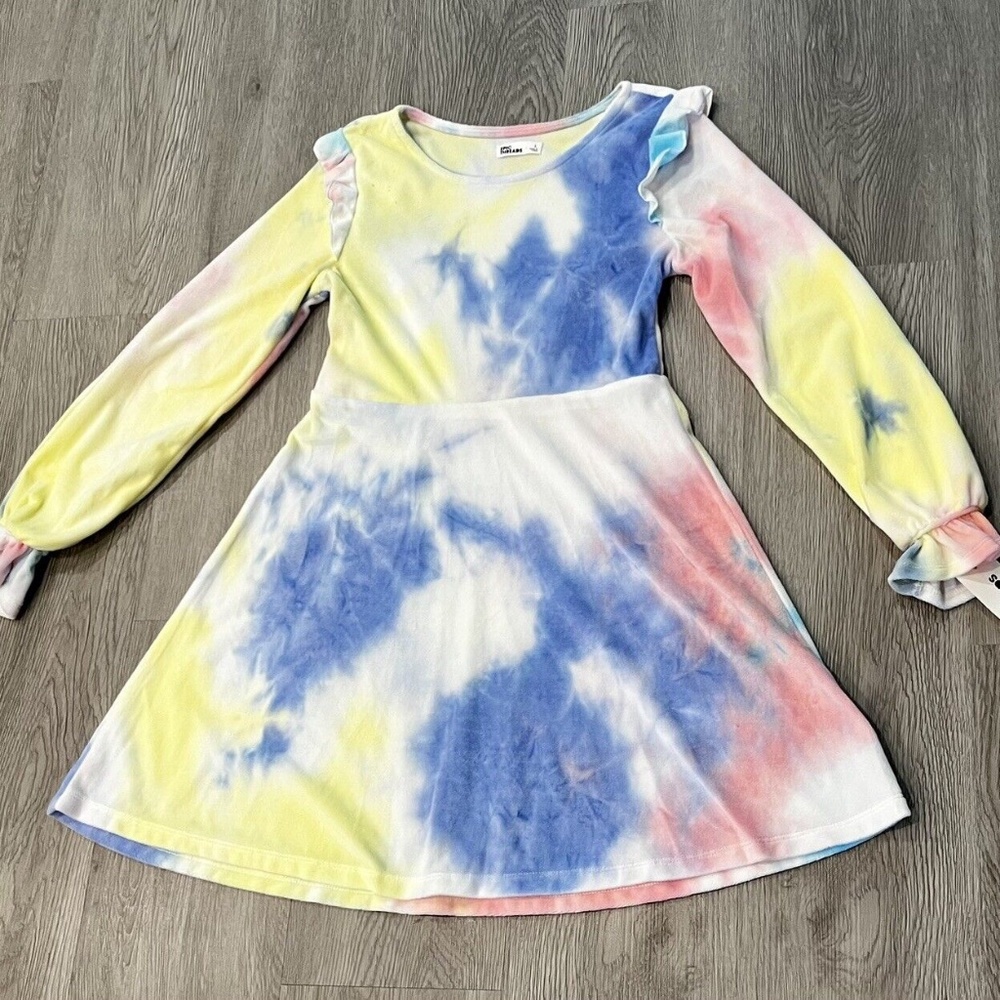 Epic Threads Big Girls Long Sleeve All Over Tie Dye Velour Skater Dress L- 14/16